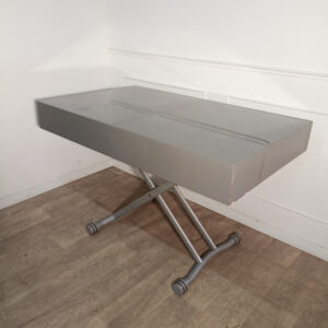 Table grise à hauteur ajustable (+rallonges, 6-8 personnes)
