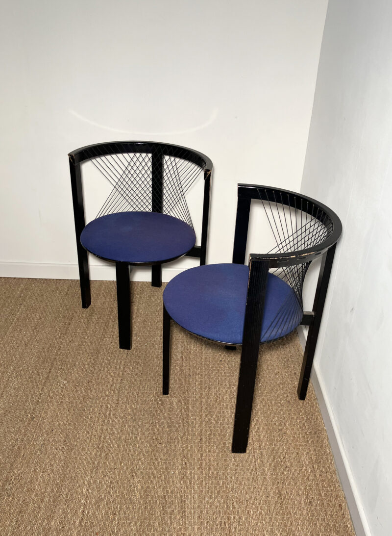 Lot de 2 chaises noires bois et corde – Image 2