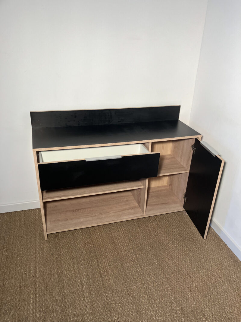 Meuble de rangement de cuisine noir et bois – Image 3