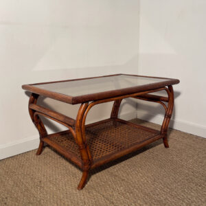 Table basse rotin plateau verre