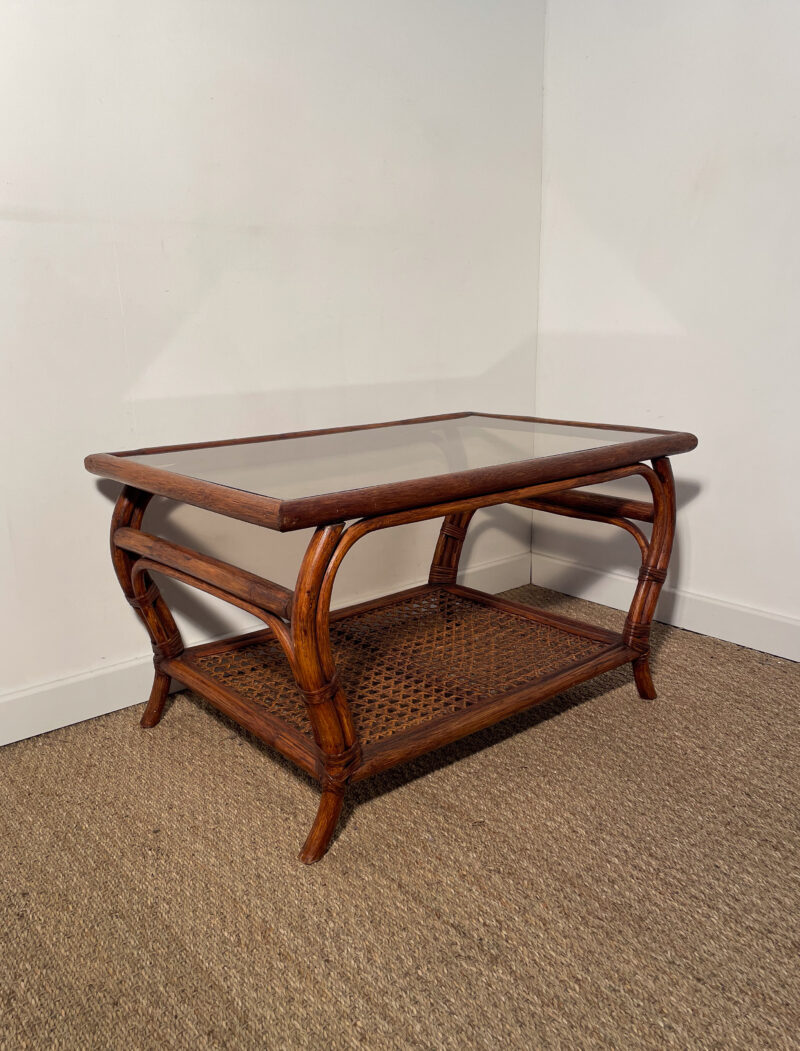 Table basse rotin plateau verre