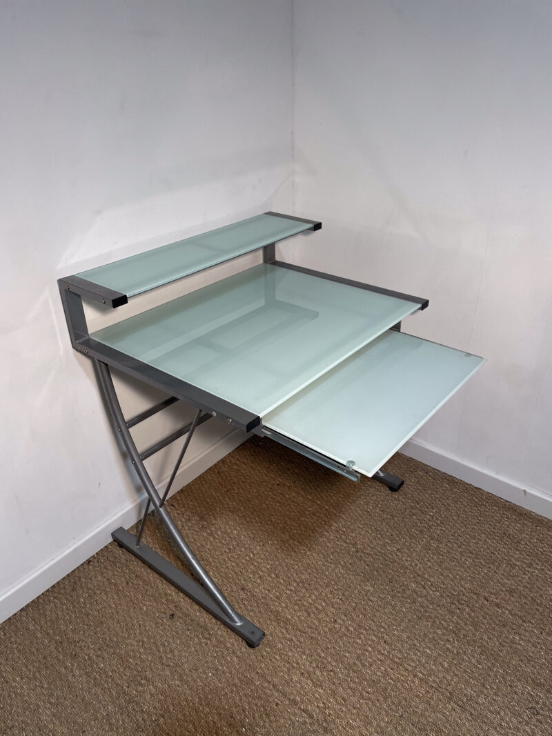 Petit bureau turquoise en verre – Image 4