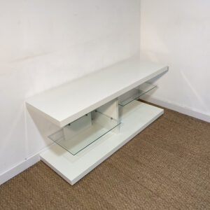 Meuble TV blanc laqué et verre
