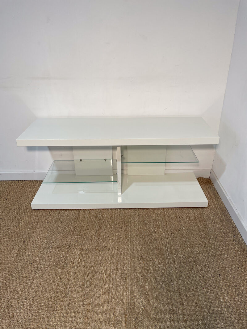 Meuble TV blanc laqué et verre – Image 2