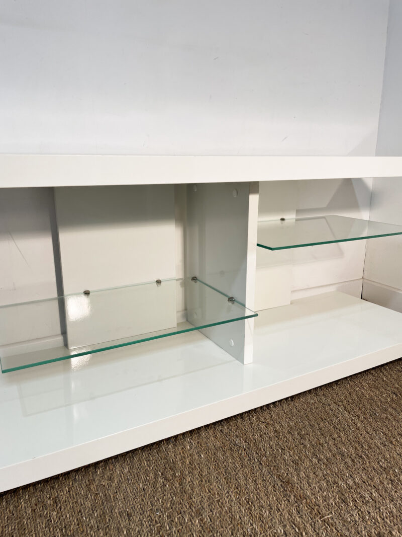 Meuble TV blanc laqué et verre – Image 3