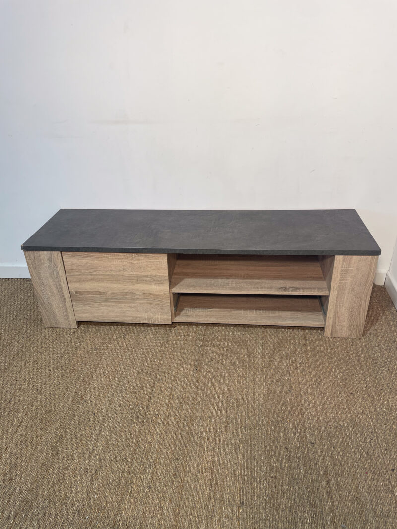 Meuble TV long bois et gris – Image 2