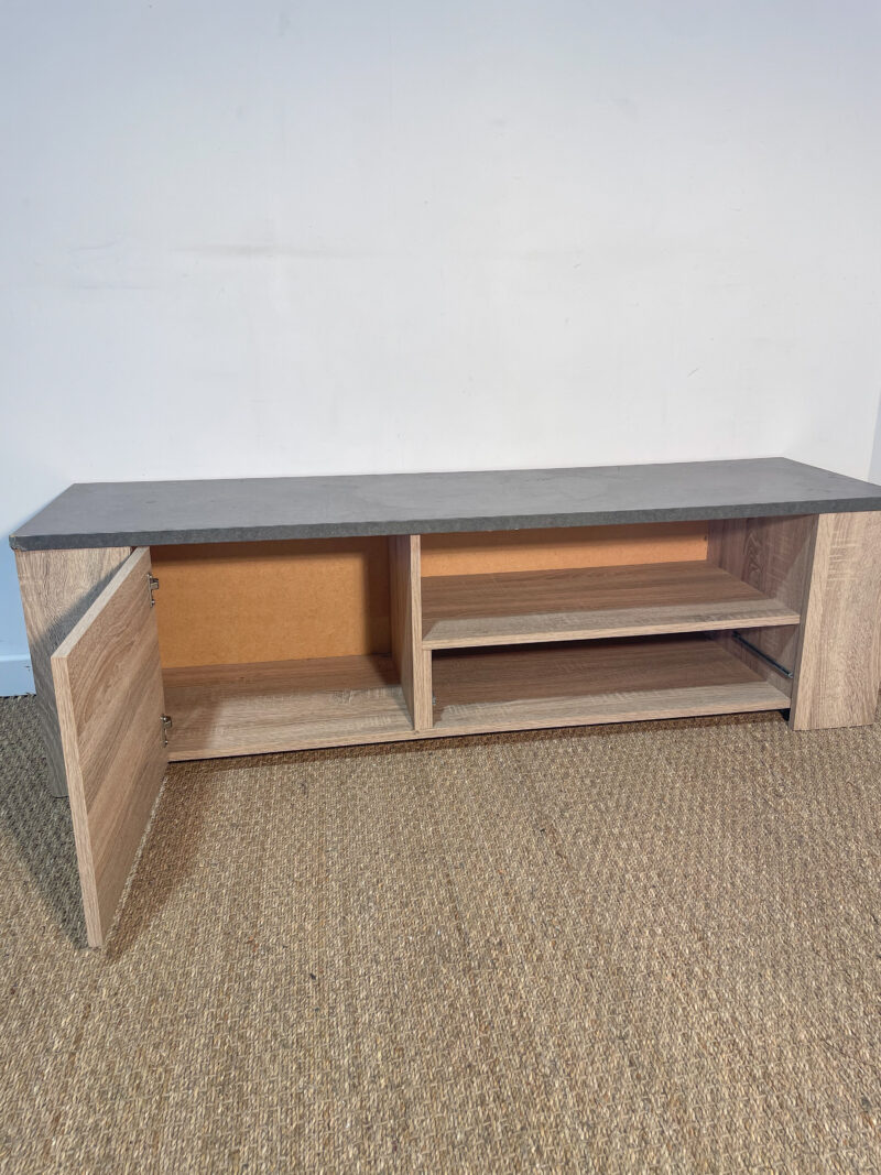 Meuble TV long bois et gris – Image 3