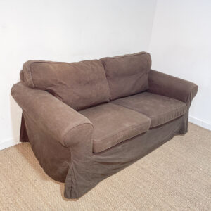 Petit canapé marron (ou housse Terracotta)